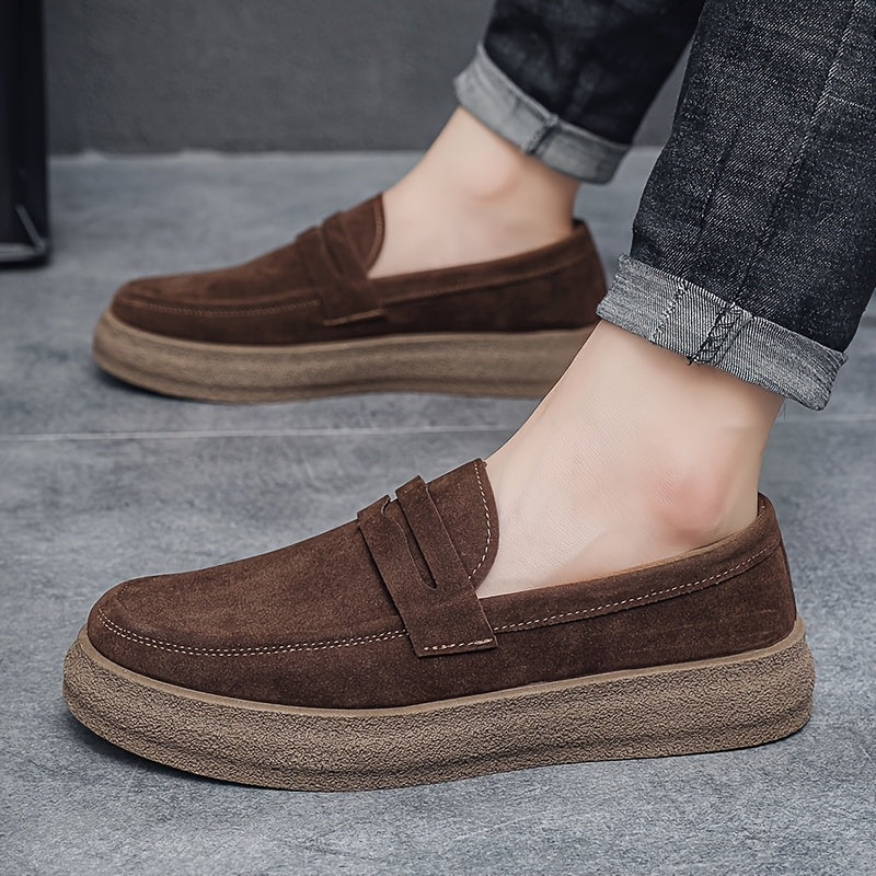 Men's Casual Loafers Vintage Style Slip-On Rubber Sole Round Toe Fabric Insole All-Season