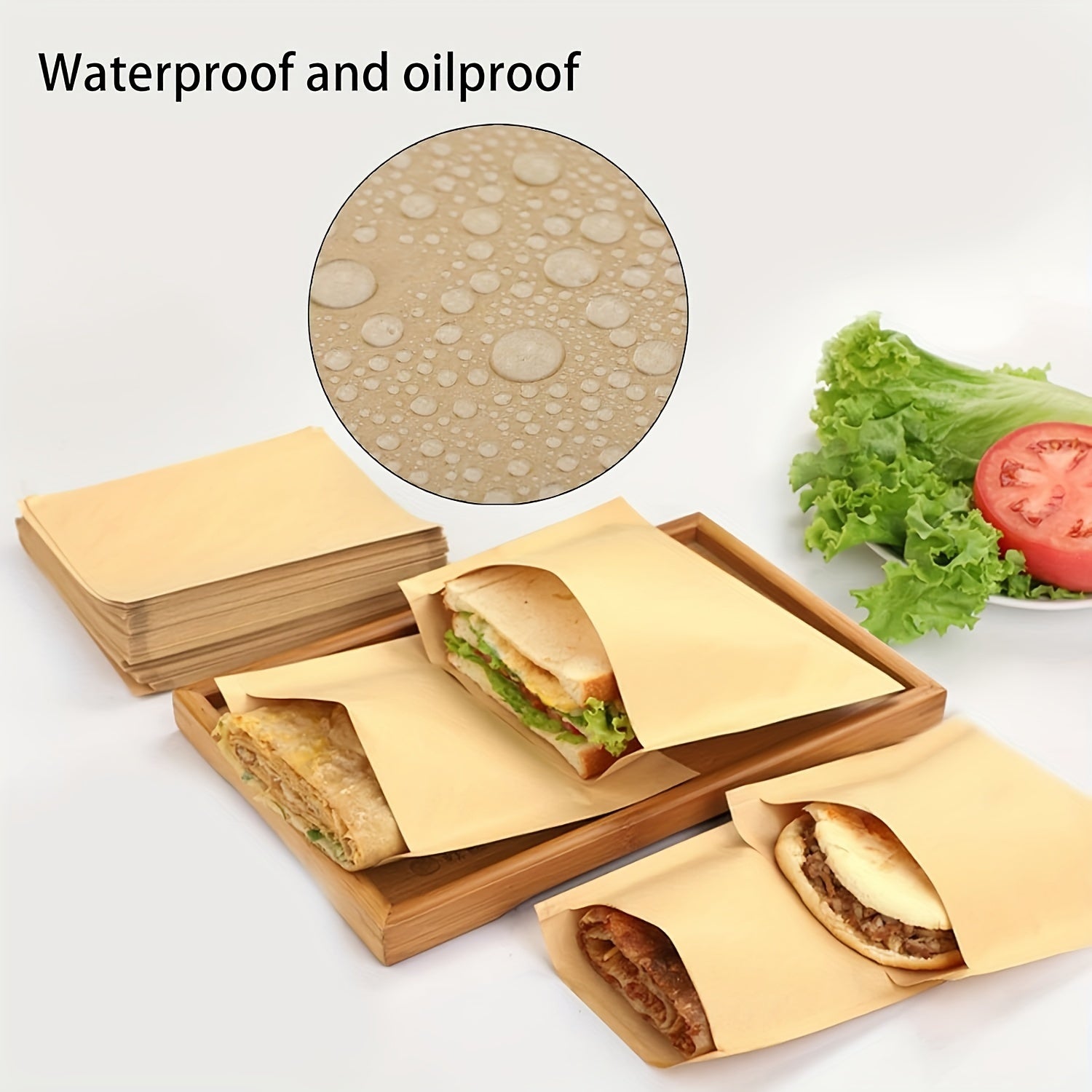 Kraft Paper Bags Pack of 50/100 Food Grade Square Oil-Proof for Snacks Biscuits