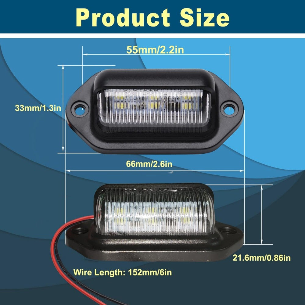2PCS Xenon White LED License Plate Lights 12V-24V DC 6-SMD for Truck SUV Van