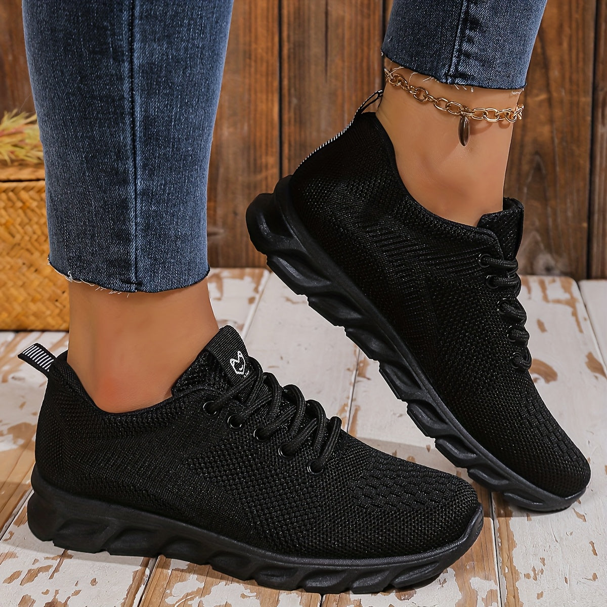 Zapatillas de punto transpirables para mujer - Zapatos casuales para caminar con parte superior de malla y suela de goma