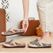 Women's Ethnic Style Slip-On Sandals with Fabric Upper and Low Heel
