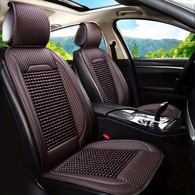 Wooden Bead Car Seat Cover Breathable Durable Faux Leather Non-Woven Fabric