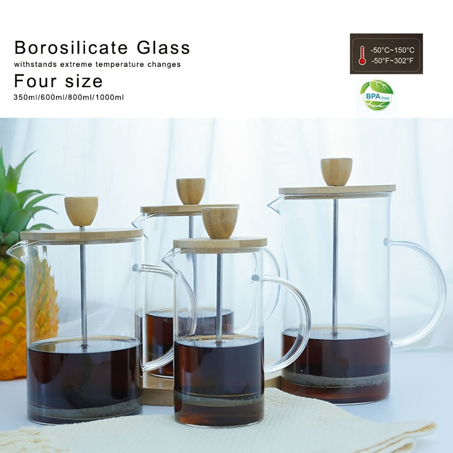 Glass French Press Coffee Maker Set with Wooden Lid 350ml-1000ml Heat Resistant Borosilicate