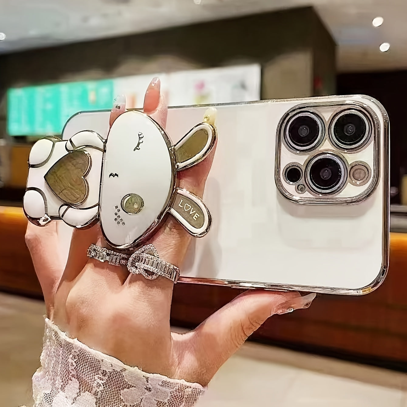 Electroplated Rabbit Stand Case for iPhone Models TPU Cartoon Holder and Stand