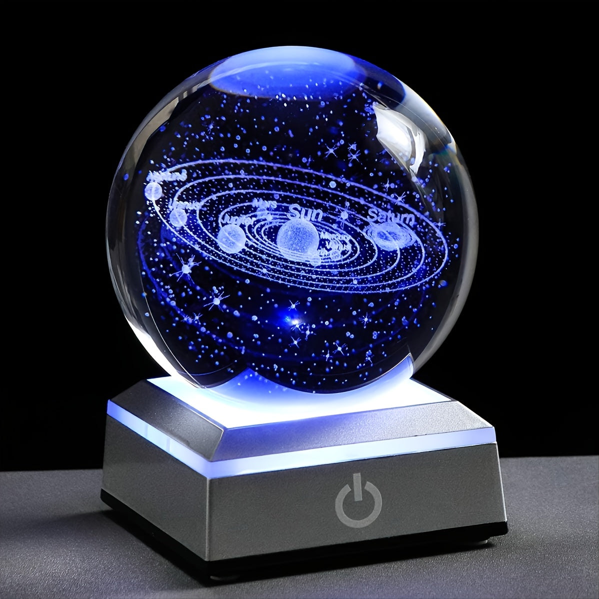 Small 3D Solar System Crystal Ball with LED Base Decorative Home Decor Gift for Astronomy Enthusiasts