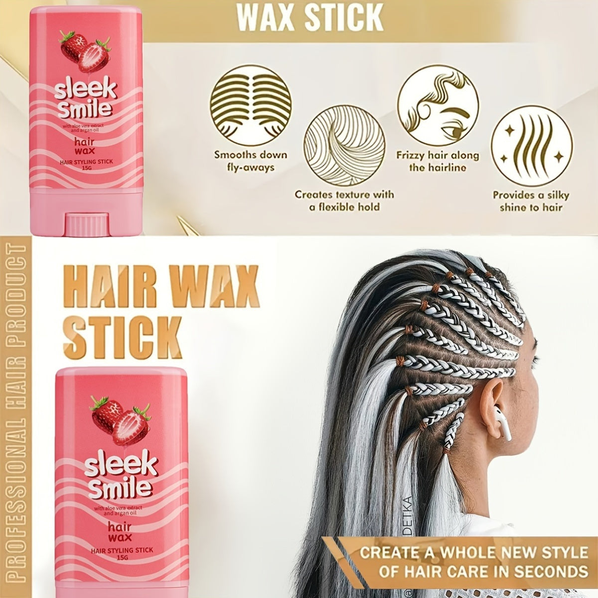 Unisex Hair Styling Stick Balm 15g Moisturizing Strong Hold Natural Look