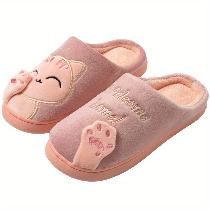 Women's Cozy Cartoon Lucky Cat Slippers for Indoor Autumn Winter