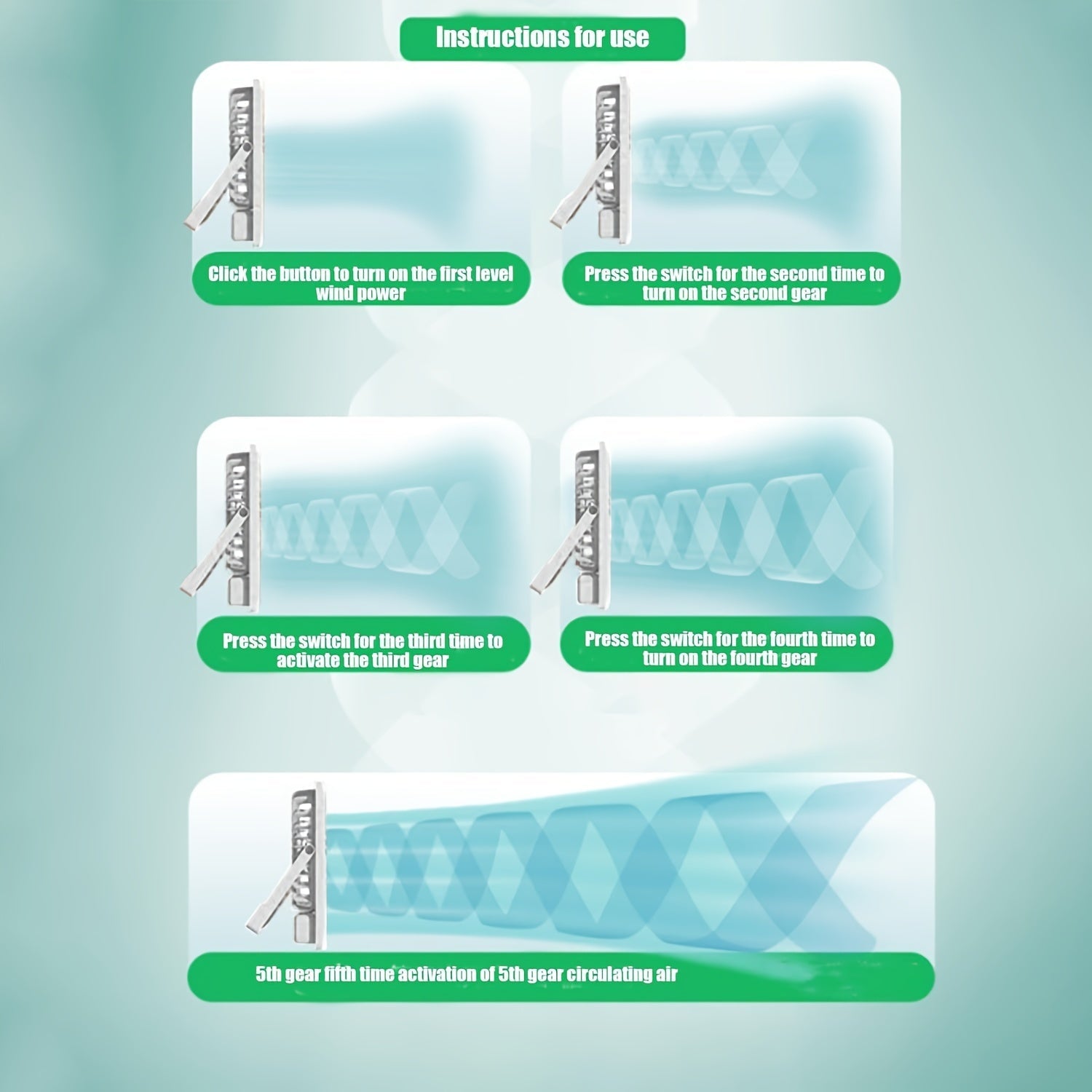 Portable Battery-Powered Desk Fan with 180° Tilt, 5-Speed, USB Charging