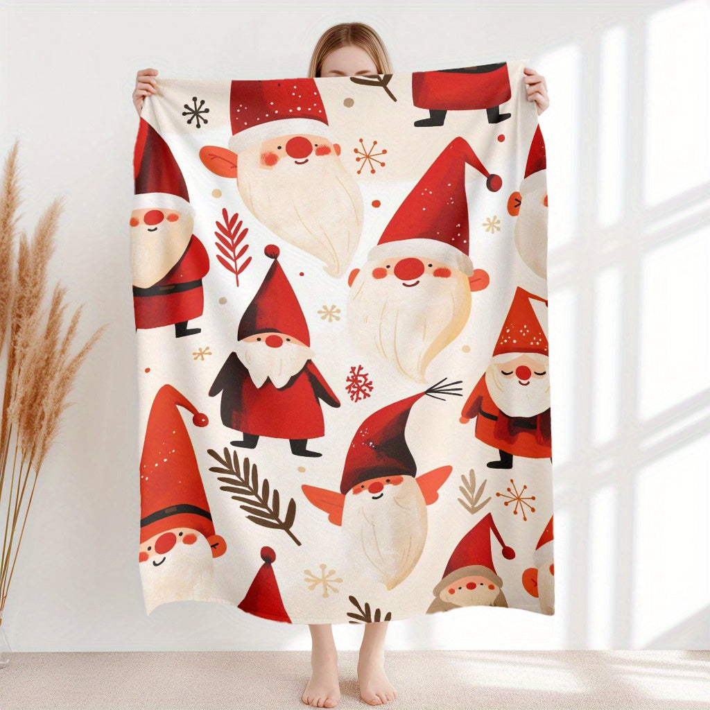 Christmas Santa Gnome Patterned Soft Flannel Throw Blanket for Sofa Home Travel