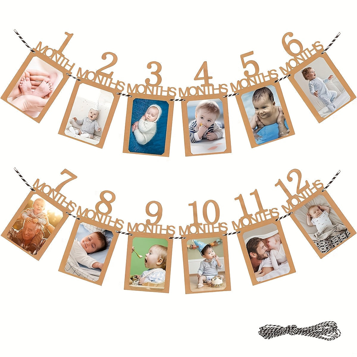 Baby Memory Album with Photo Banner and 12 Month Milestone Garland for Newborns and Toddlers