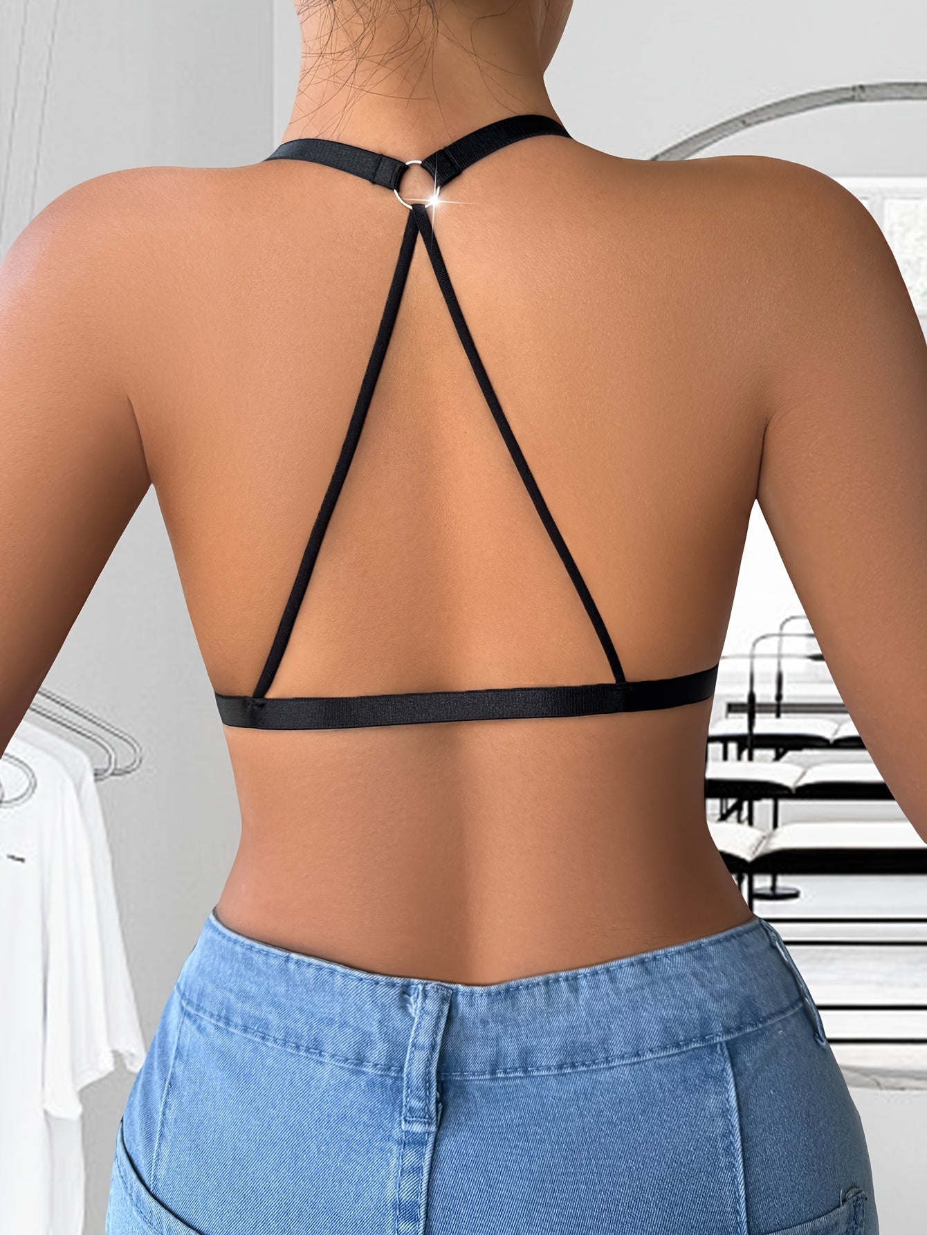 Women's Solid Color Lace-Up Nylon Lingerie Bra with Lace Splicing