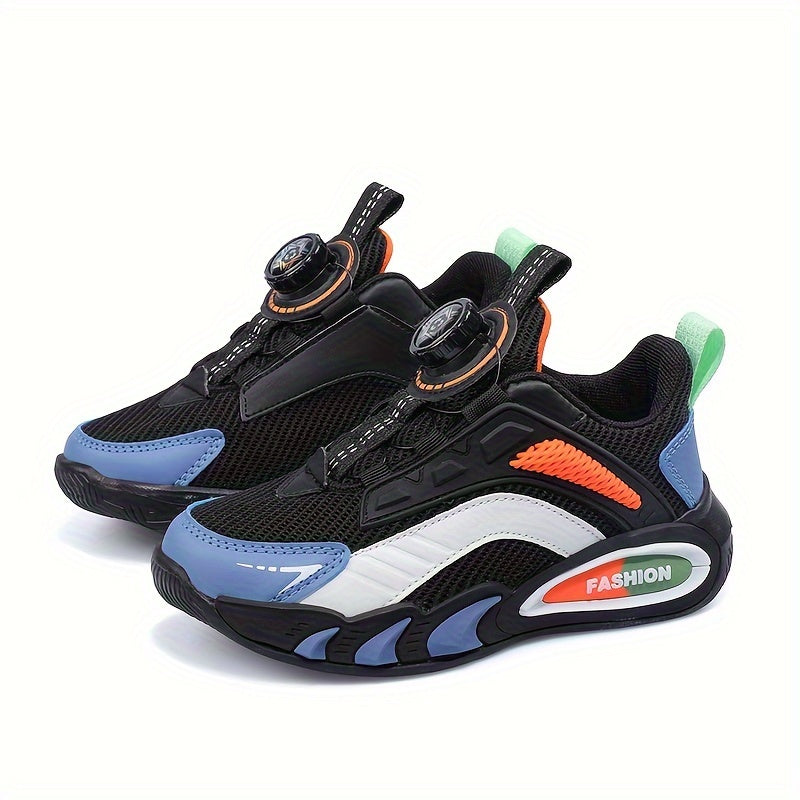 Boys' Low Top Breathable Sneakers with Rotating Button for Running and Casual Wear