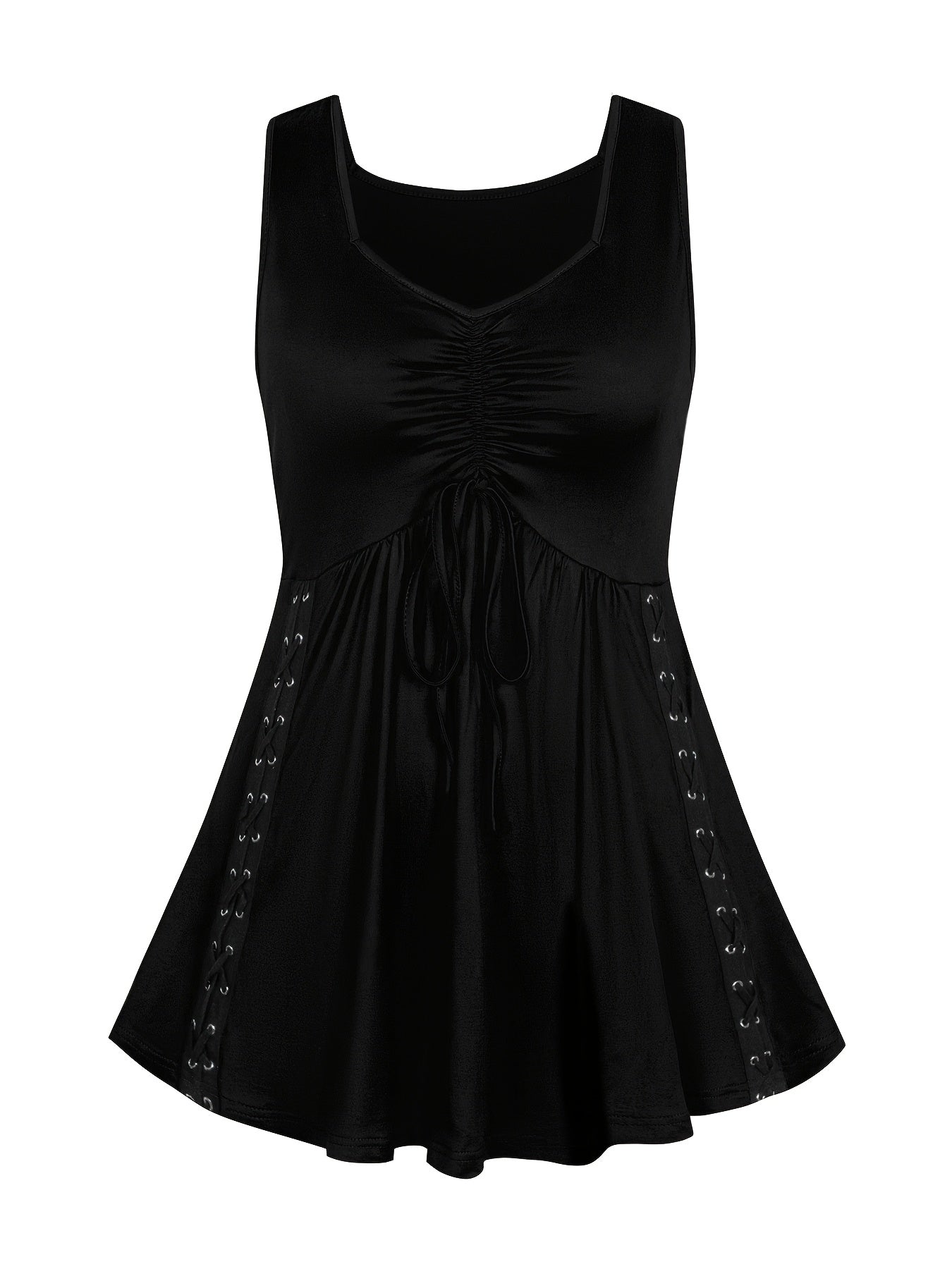 Plus Size Women's Grommet Eyelet V-Neck Sleeveless Tank Top Summer Clothing