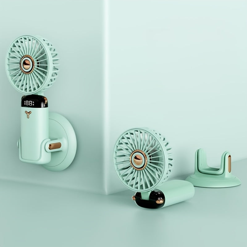 Portable Fan with LED Display 5 Speeds Foldable Dual USB Rechargeable Lithium Battery for Desk Office Bedroom Outdoor Travel Camping