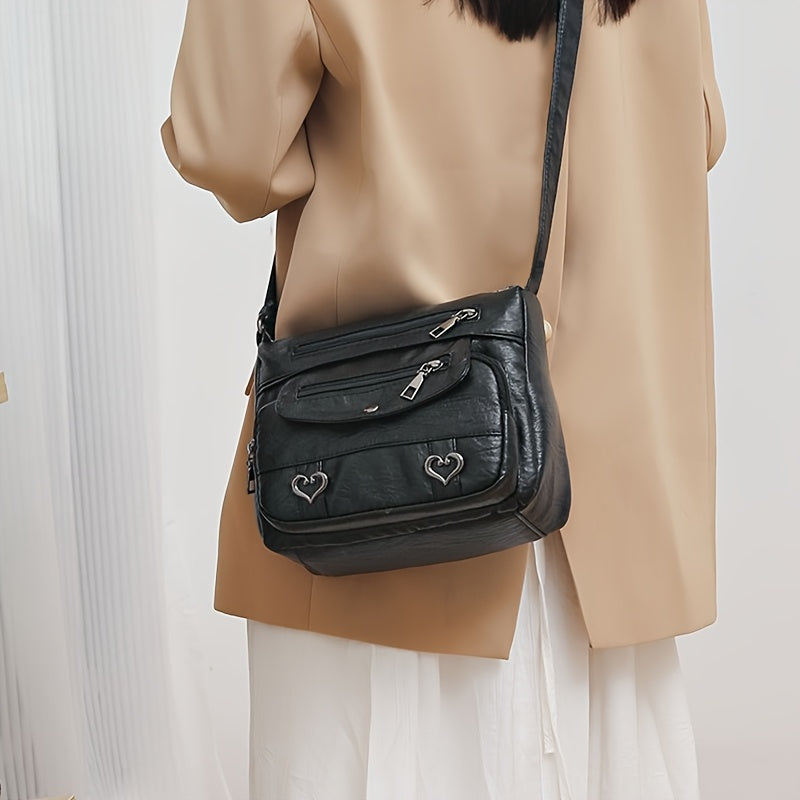 Bolso bandolera de cuero sintético para mujer con correa ajustable y cierre magnético