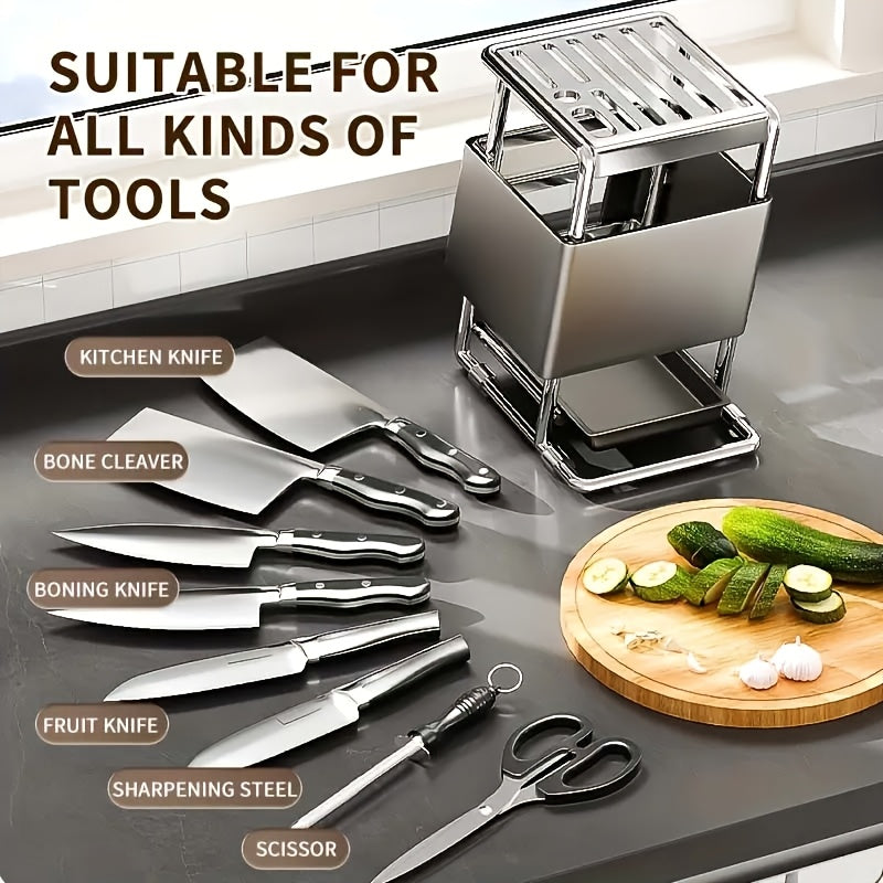 Stainless Steel Knife Block with Water-Draining System and Ventilated Rack