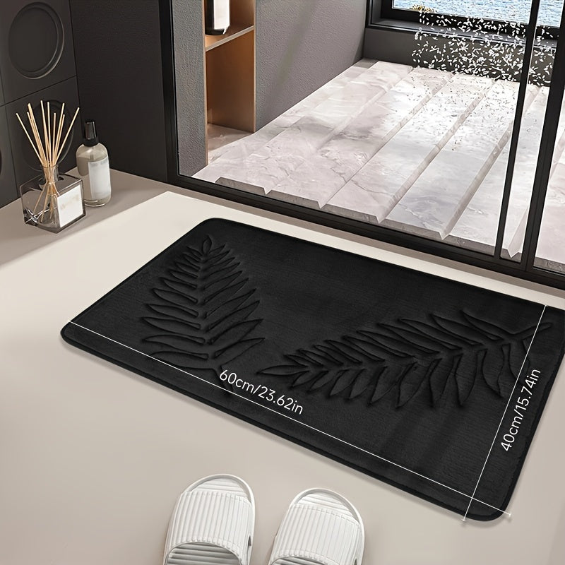 Non-Slip Leaf Pattern Bathroom Mat Absorbent Quick-Dry Polyester Rug