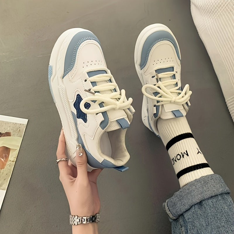 Women Casual Sneakers White Blue Non-Slip Low Top Comfortable Shoes