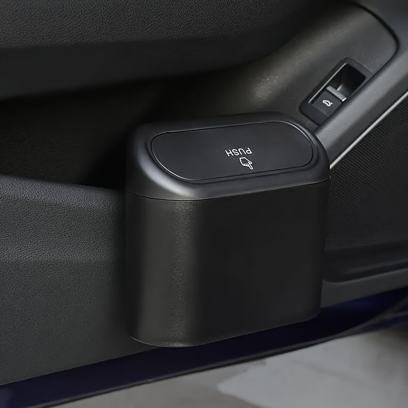 Black Car Trash Can with Lid Compact Leak-Proof Hanging Auto Garbage Bin