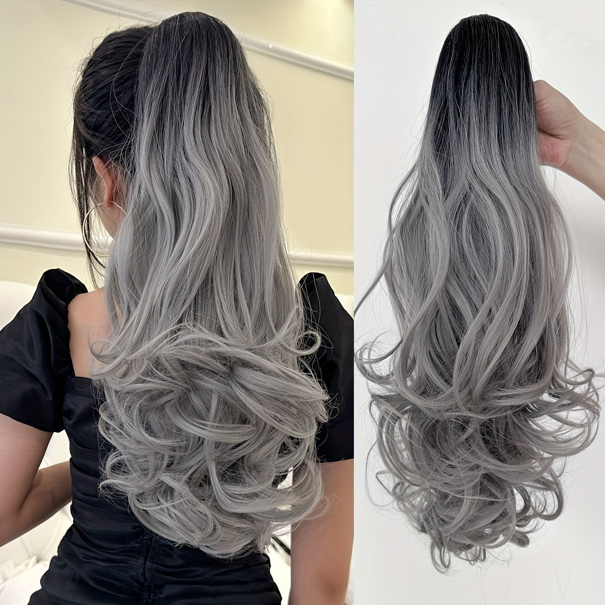 Unisex Deep Wave Claw Clip Ponytail Extension 71.12cm Synthetic Hairpiece for Daily Use