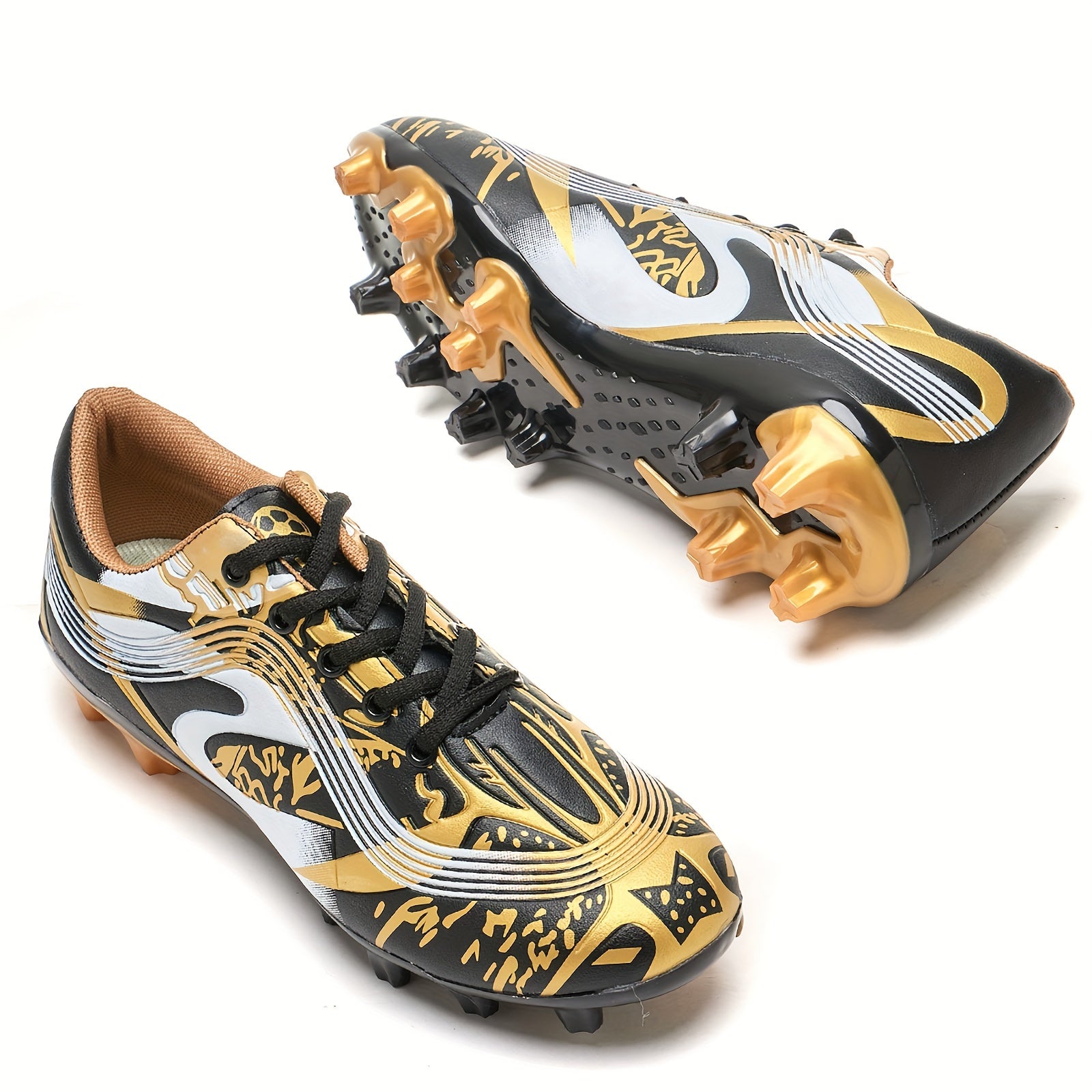 Youth Boys Girls Soccer Cleats with Striped Pattern Breathable Synthetic Upper Rubber Sole