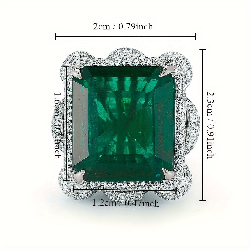 Emerald Green Synthetic Crystal Ring with CZ Accents for Women Engagement Wedding