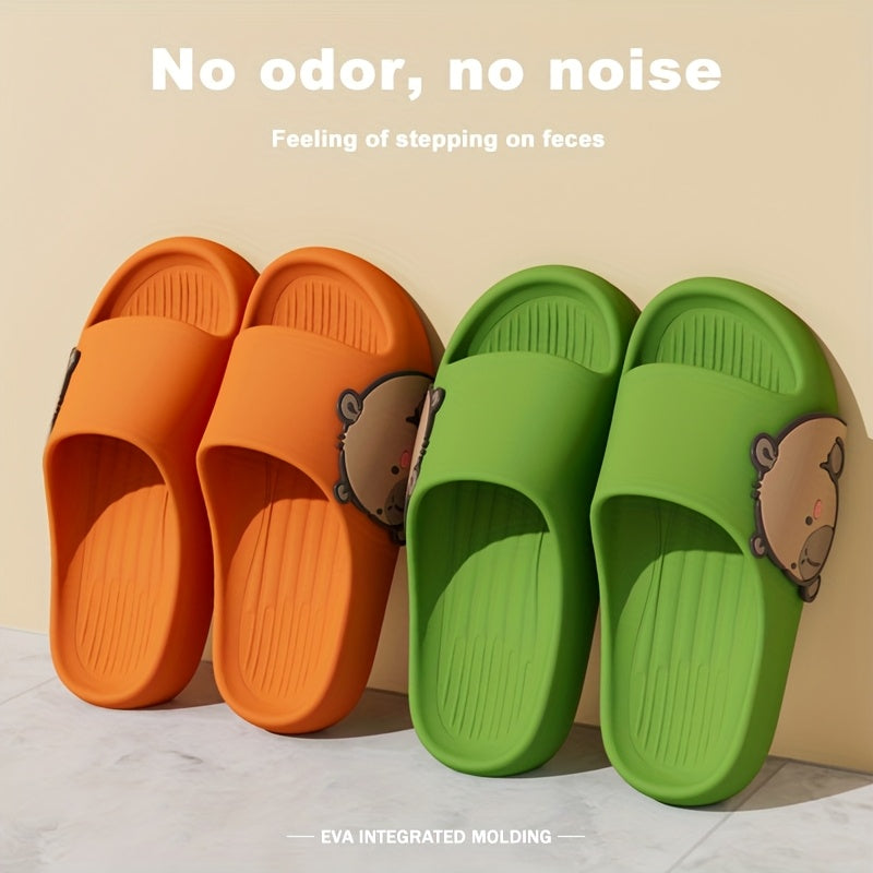 Women's EVA Slides Open-Toe Summer Sandals Black Yellow Beach & Indoor