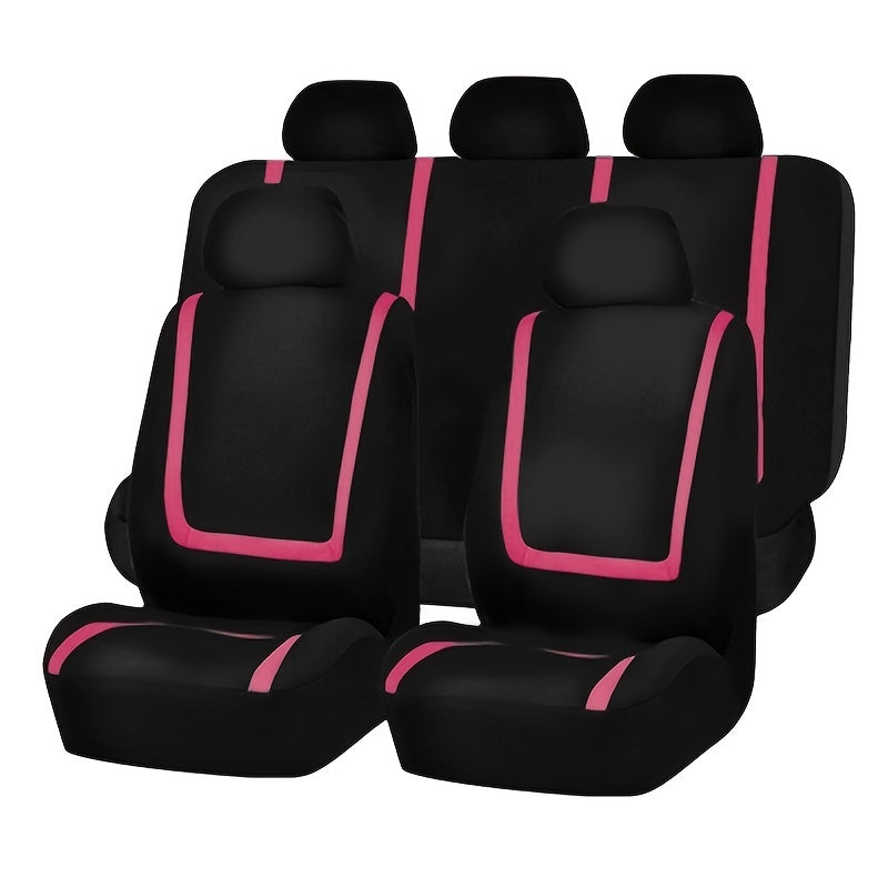 Nine-Piece Car Seat Cover Set with Patchwork Design Polyester Knit Fabric Universal Fit