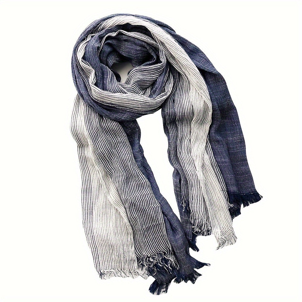 Elegant Light-Colored Cotton Linen Scarf Bohemian Weave for Men Spring Autumn Winter 188x80cm
