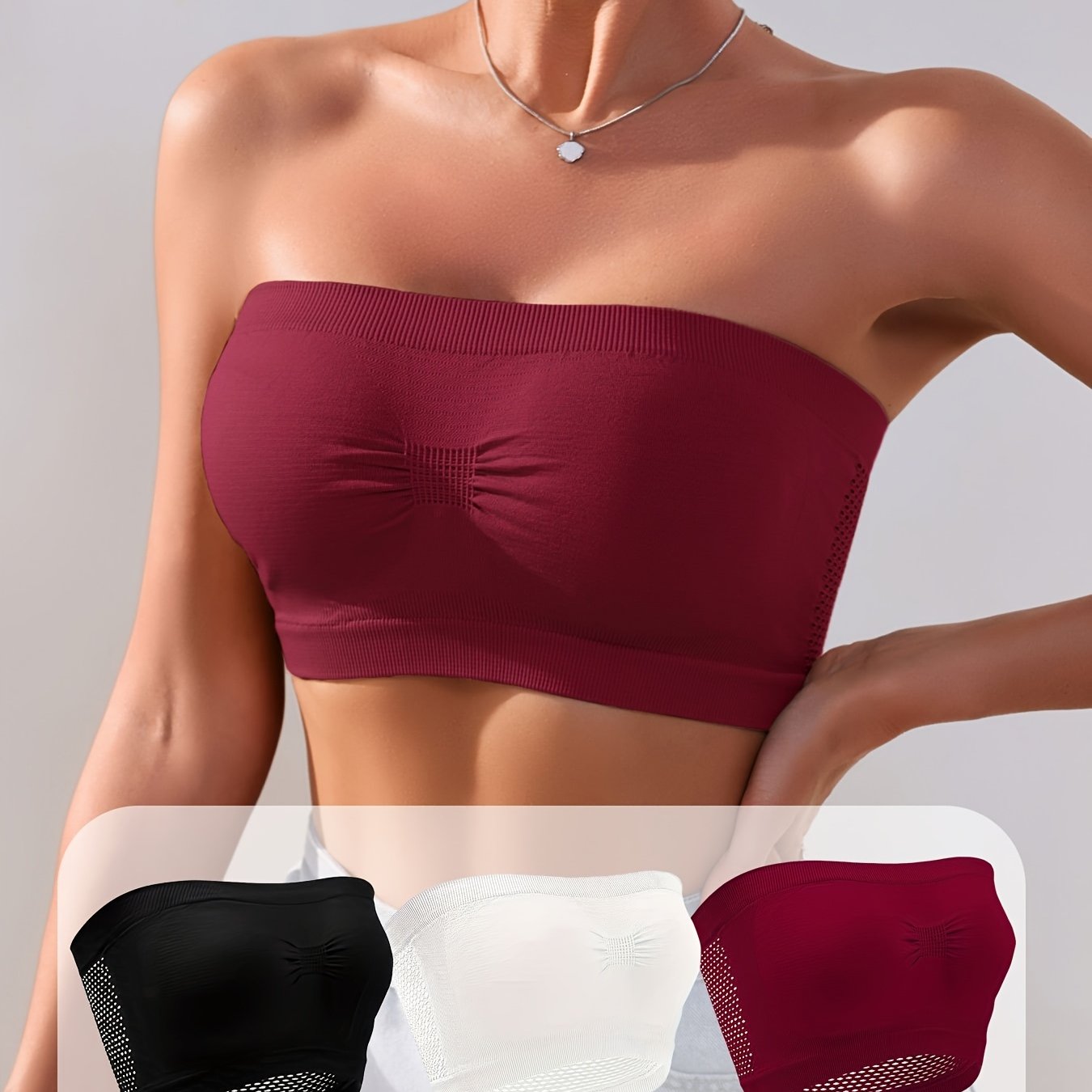 Women's Mesh Bandeau Tube Bra 3-Pack Non-Slip Seamless Plus Size
