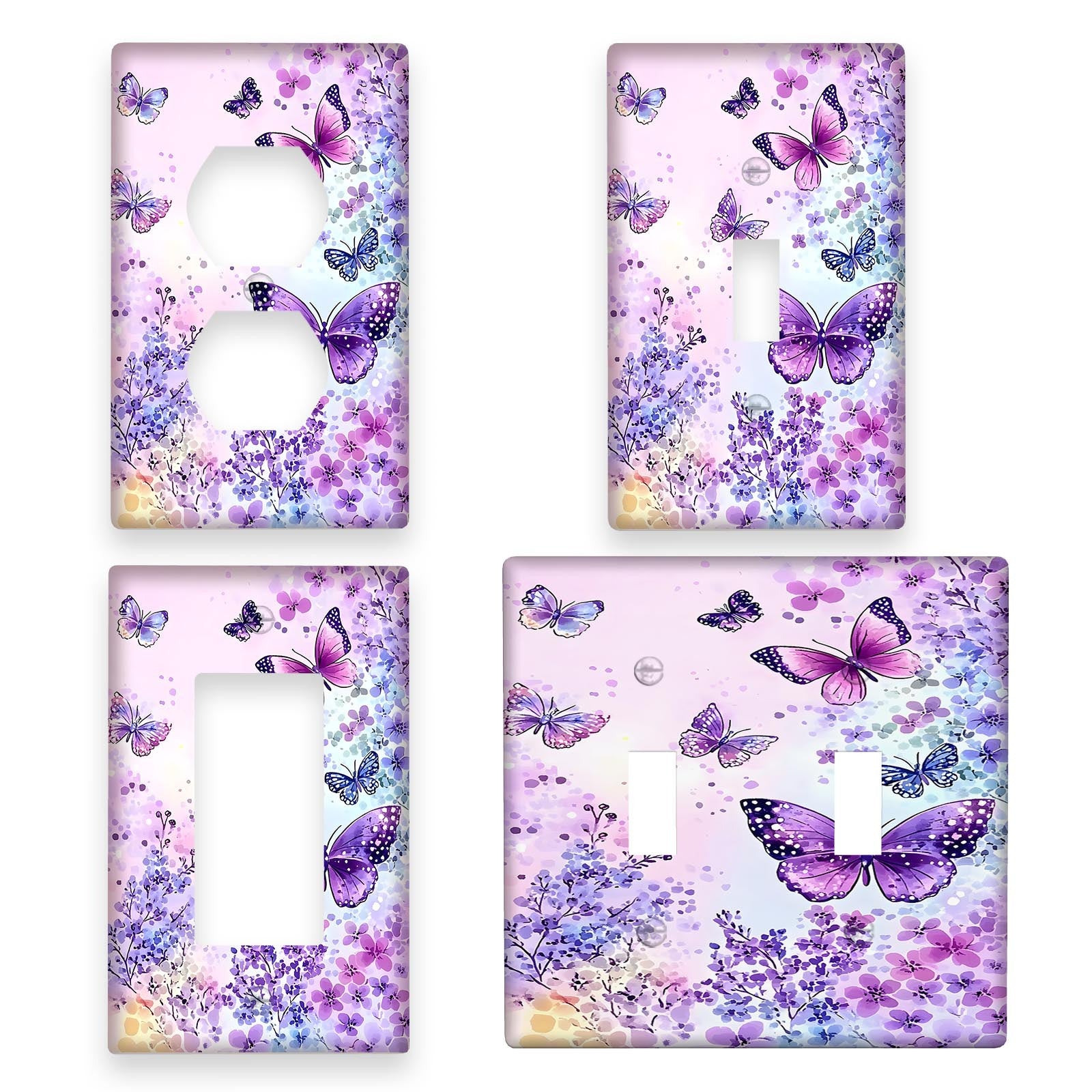 Purple Butterfly Light Switch Cover Plate for Bedroom Bathroom Kitchen 1 or 2 Gang