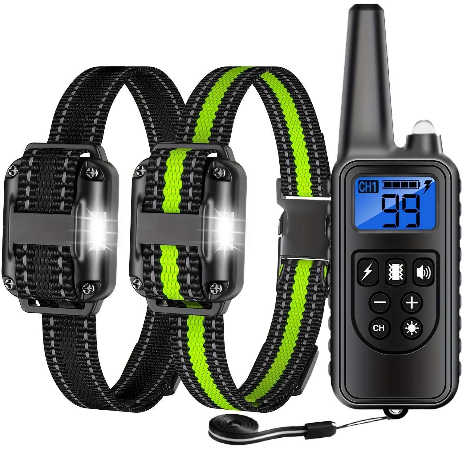 Dog Training Collar with LED Light Beep Vibration Shock Rechargeable for Medium to Large Dogs