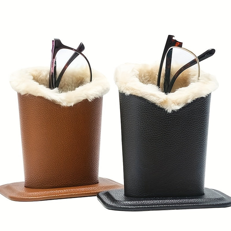 Искусственный кожаный настольный органайзер с мягким внутренним покрытием из искусственного меха для очков и кистей для макияжа, коричневый или черный