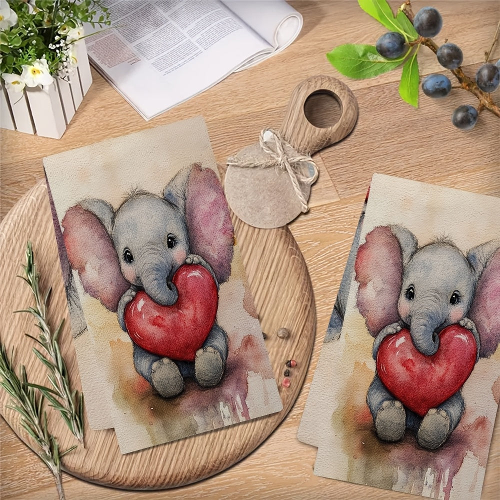 Pair of Soft Kitchen Towels 40x60cm Baby Elephant Print Absorbent Dish Towels