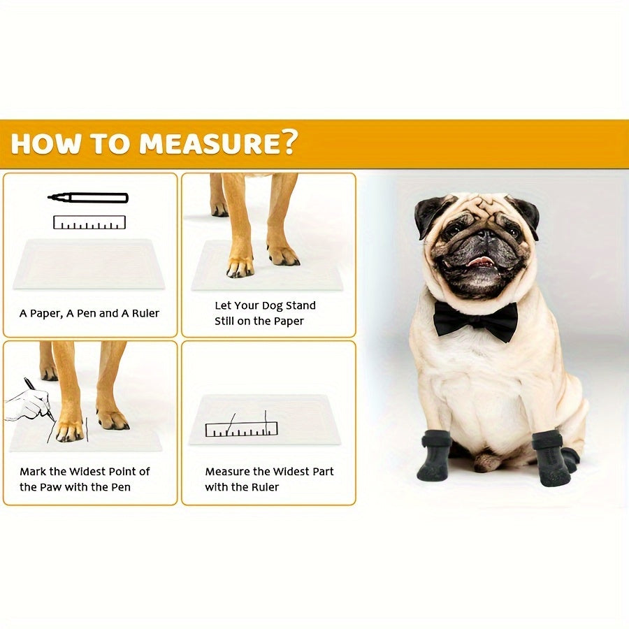 Set of 4 Waterproof Dog Shoes All-Season Breathable Durable Slip-Resistant for Small to Extra Large Breeds