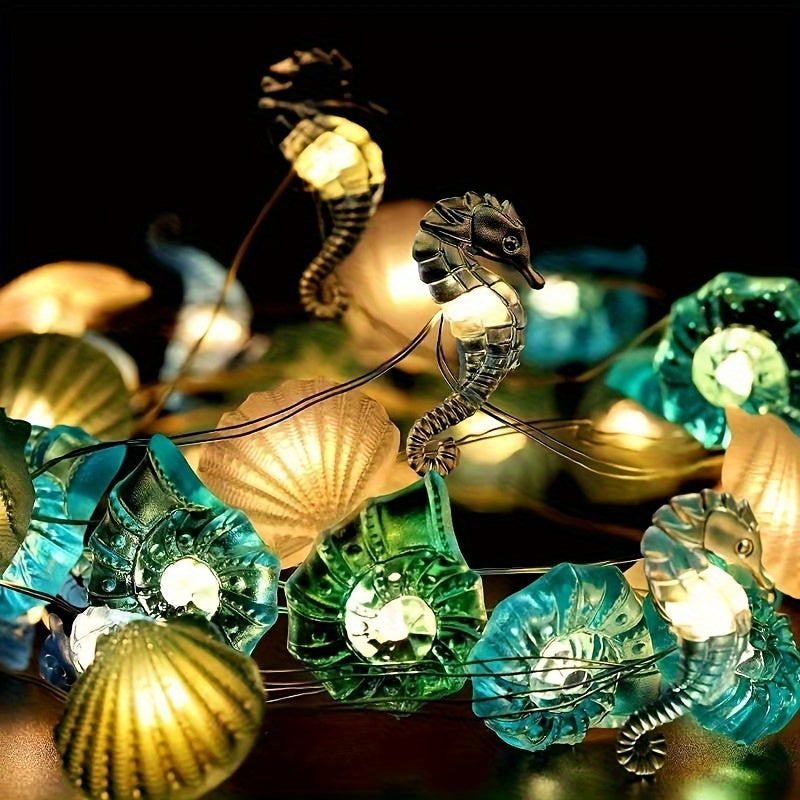 Sea Horse Starfish Shell Conch LED String Lights Battery Operated Decorative Lighting for Party Wedding Bedroom
