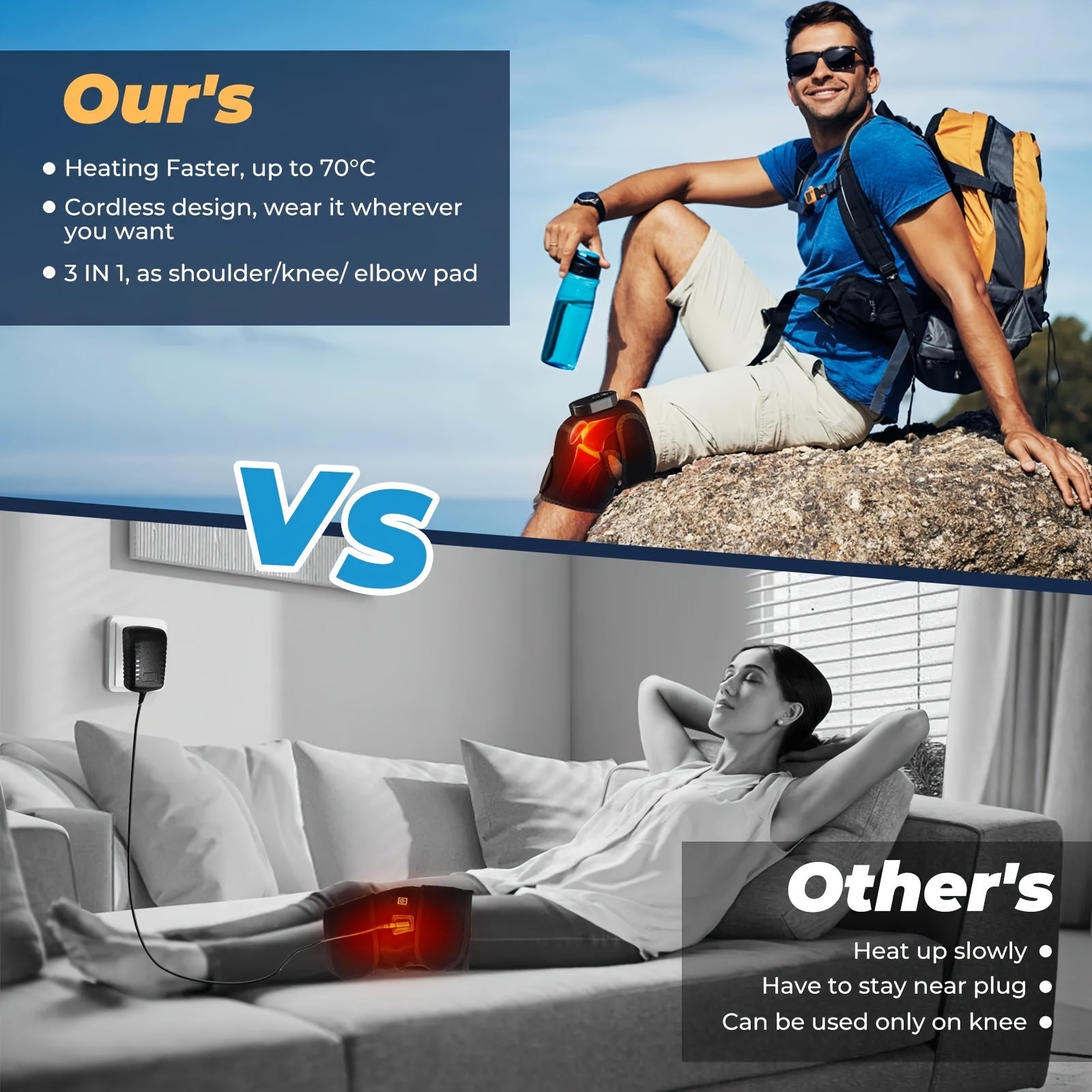 Electric Heating Knee Vibration Massager Leg and Elbow Warm Wrap with Rechargeable Battery