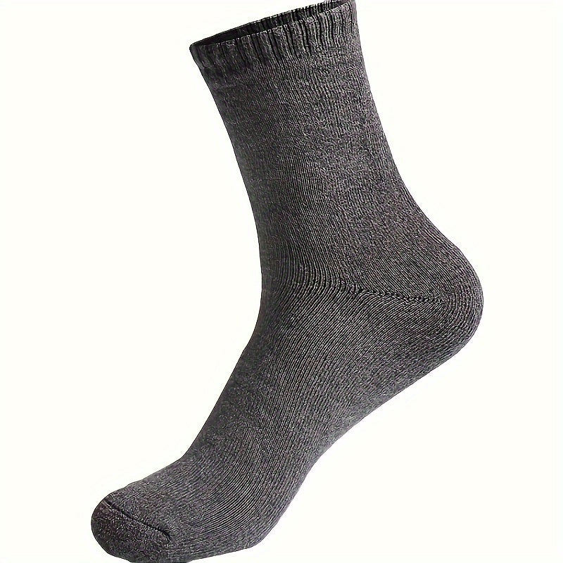 Men's Solid Warm Crew Socks for Autumn and Winter Breathable Anti-Sweat 2 or 5 Pairs