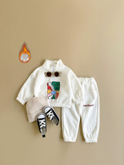Baby Boys and Girls Winter Cartoon Print Zipper Top and Trousers Set 0-3 Years