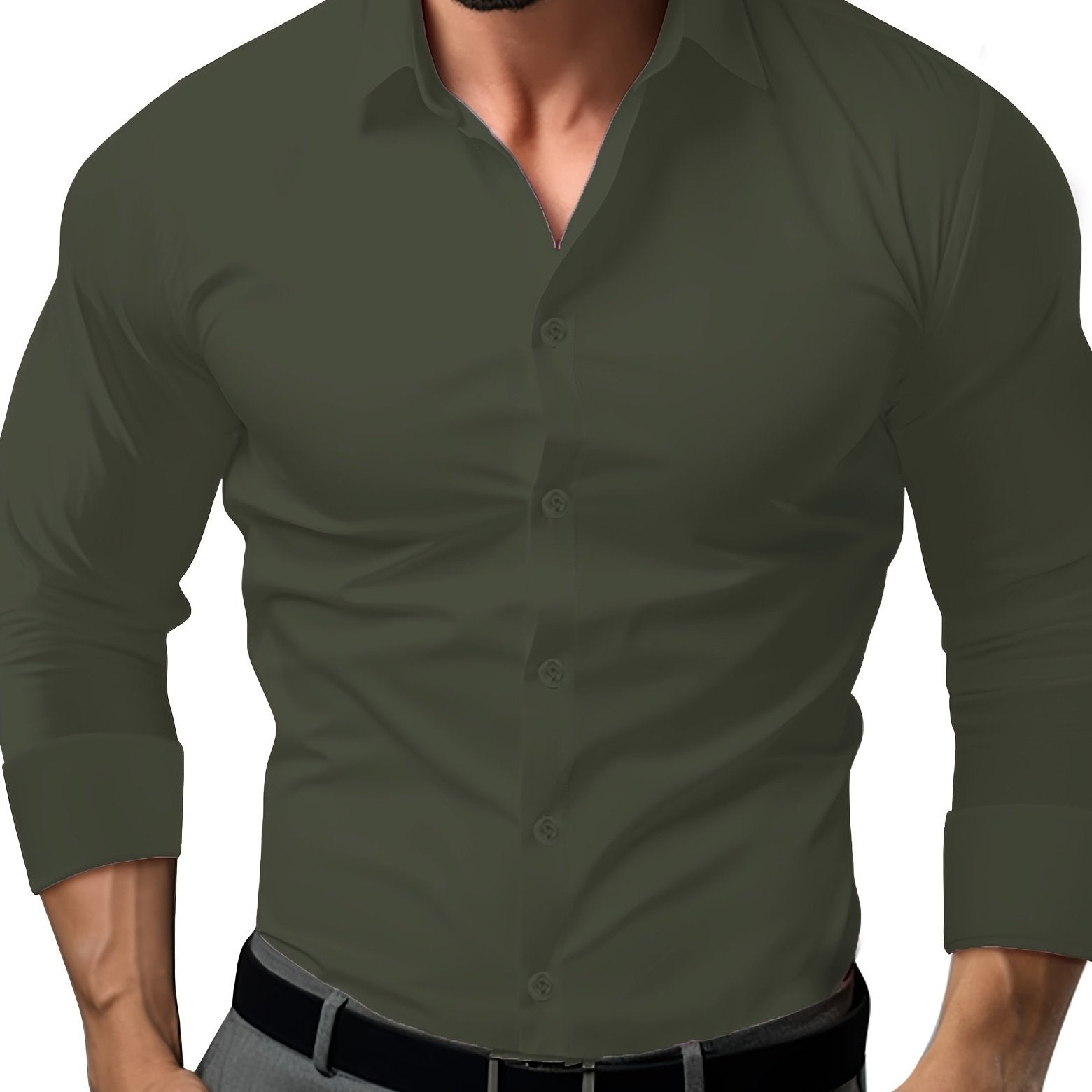 Erkaklar uchun paxta aralash uzun qo'lqopli yengli ko'ylak, biznes/rasmiy tadbirlar uchun, tor kesim.