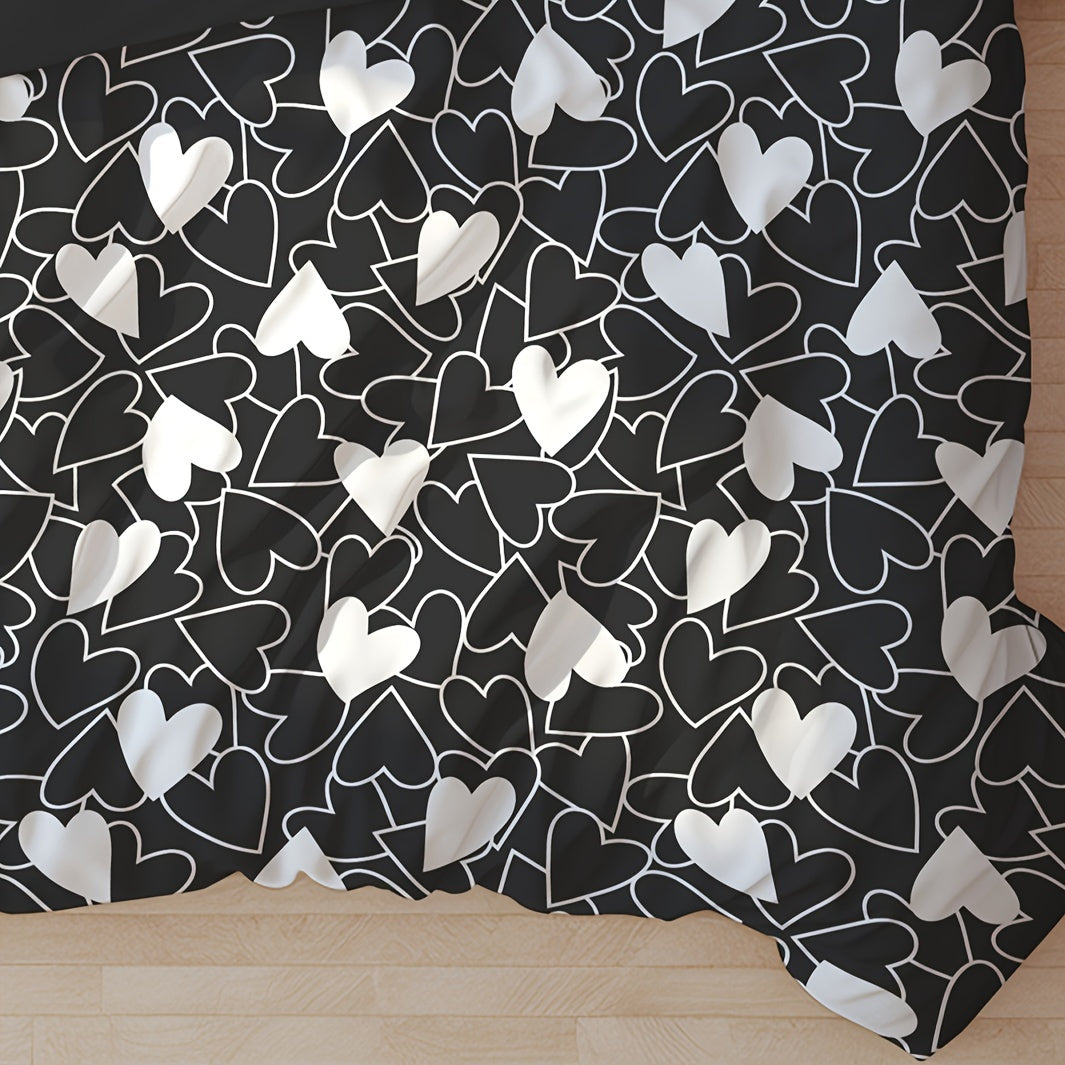 Brushed Duvet Cover Set with Love Print 3 Pieces Soft Skin-Friendly Bedding