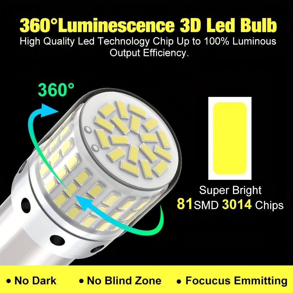 2 Pack LED Car Turn Signal and Reverse Bulbs White 1156 7440 3157 P21W