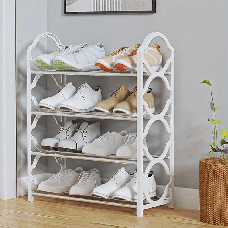 White Hexagonal 4-Tier Metal Shoe Rack Organizer Space Saver