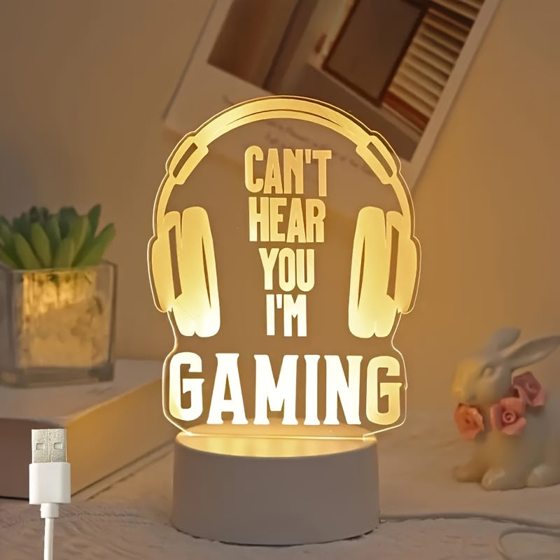 USB-Powered 3D Gaming Headset LED Night Light with Striped Design for Desk and Bedside Decor