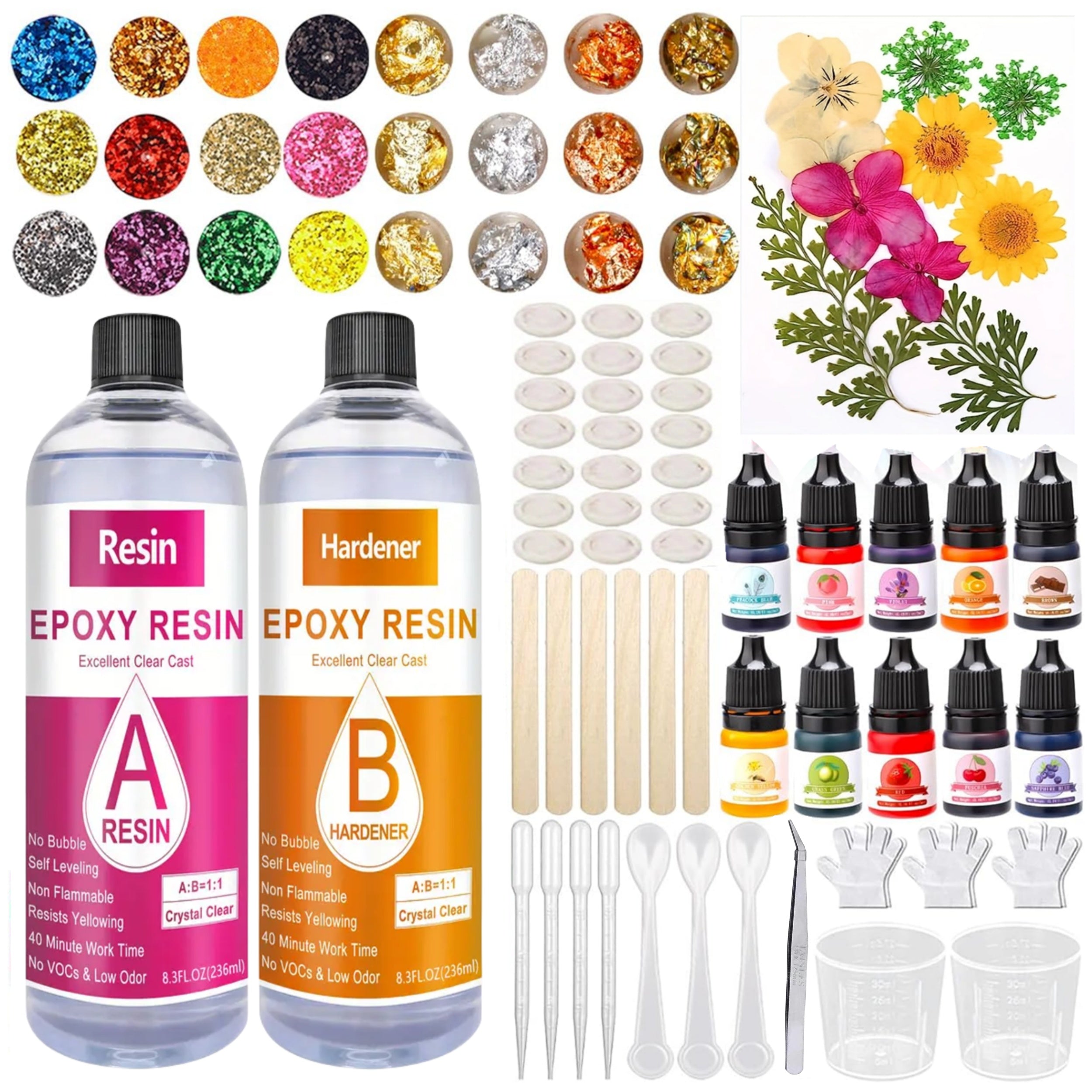 Beginner Epoxy Resin Kit with 512ml Clear Casting Resin and Colorful Glitter