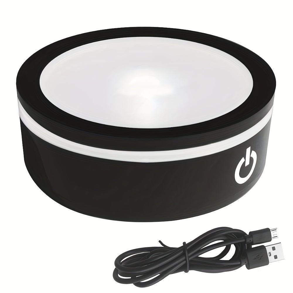 Round Plastic LED Display Stand for 3D Crystal Glass Acrylic Touch-Sensitive Color-Changing USB Rechargeable 7.9x7.9x2.69cm