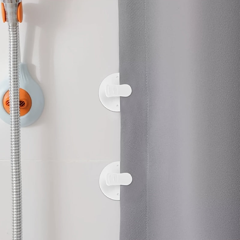 Set of 2 White Shower Curtain Clips with Splash Guard, Strong Plastic, Floor-Friendly