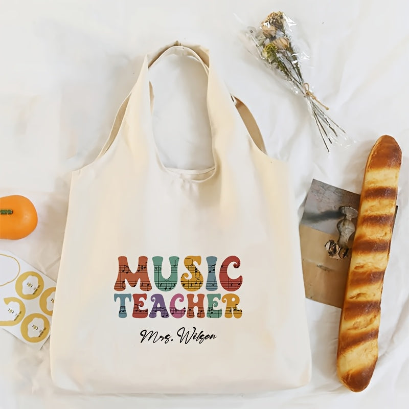 Customized Music Teacher Tote Bag Durable Polyester Shoulder Bag with Cartoon Print