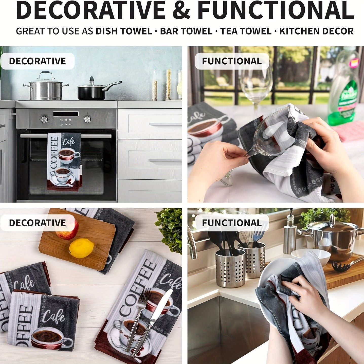 Kofe sevuvchilarning oshxona sochiqlari Latte va Cappuccino san'ati to'plami, kafe dekoratsiyasi yoki uyga qabul qilish uchun