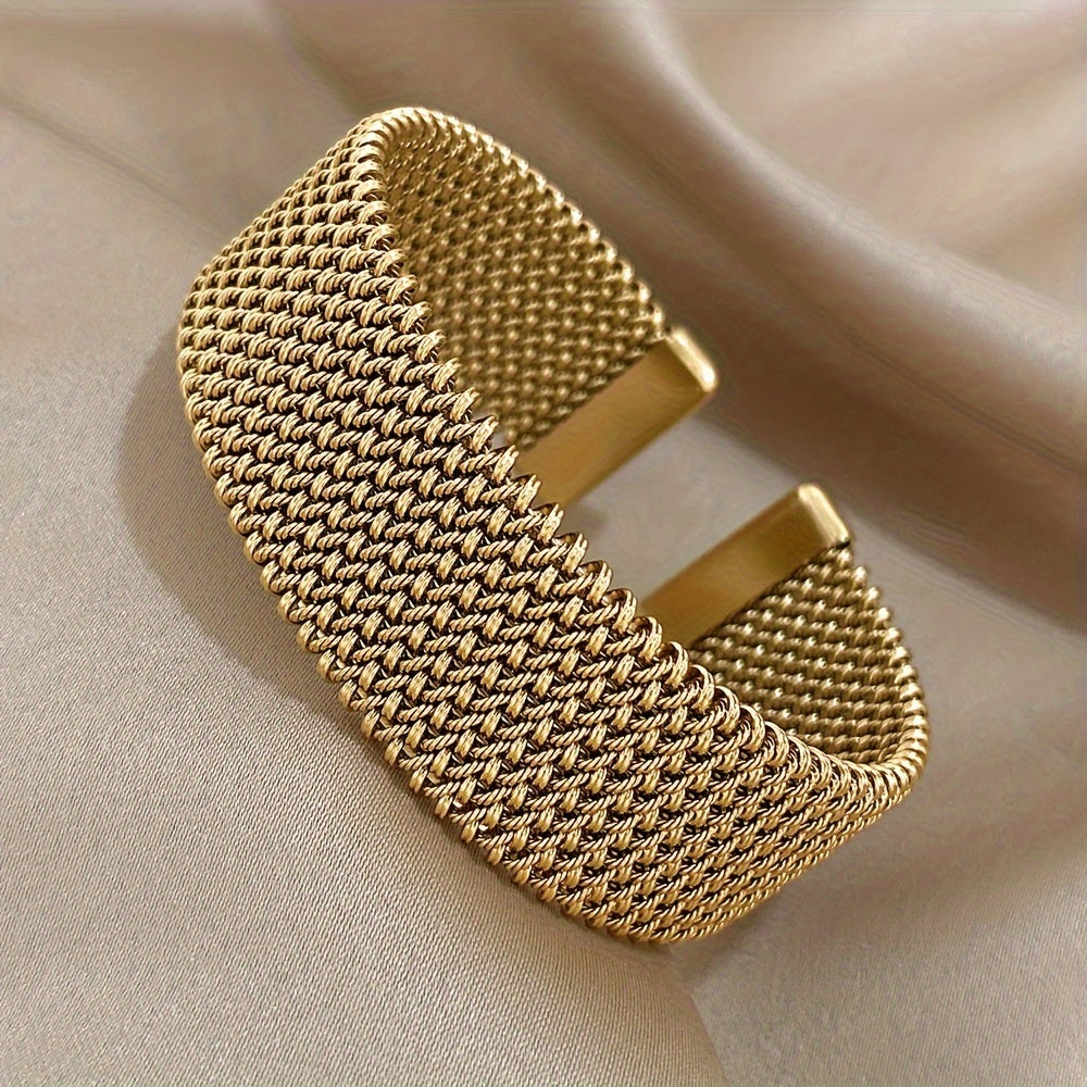 Stainless Steel Braided Mesh Open Bracelet Waterproof Jewelry for Men Women
